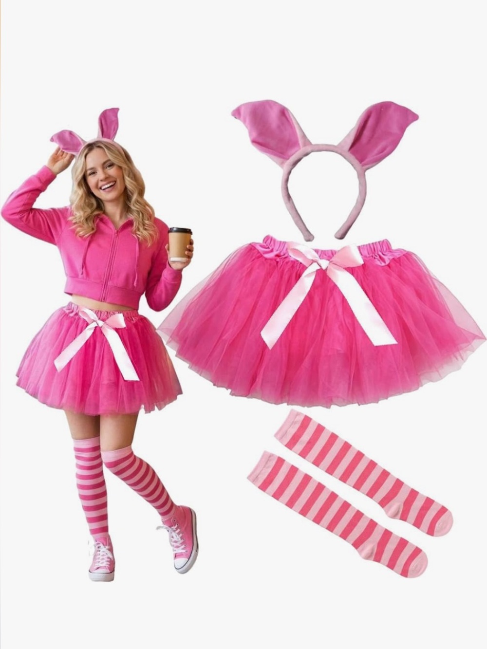 Women’s Pink Pig Tutu Costume Set - Includes Headband, Tutu & Striped Socks NWT